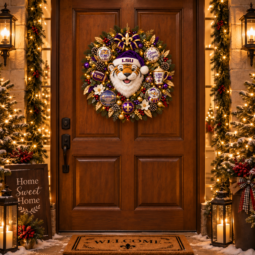 LSU Premium Christmas Ornament Wreath NTTB
