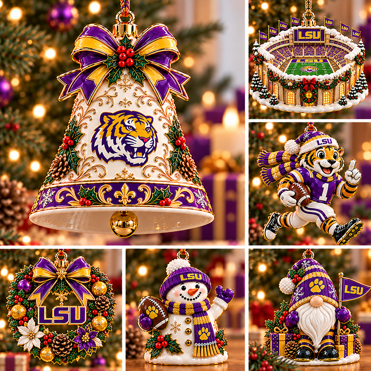 LSU Premium Christmas Tree Ornament Set BMD