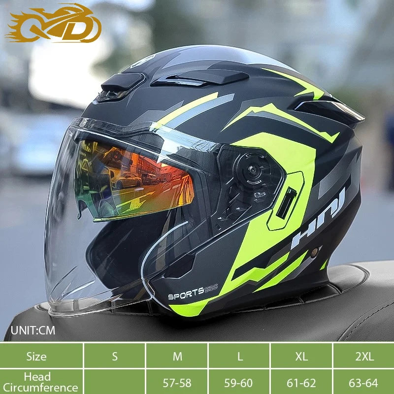 Motorcycle Helmet Open Face 3/4 Helmet For Men and Women DOT Certification Moto Helmet Dual Lens Sun Visor Scooter Bike Helmets